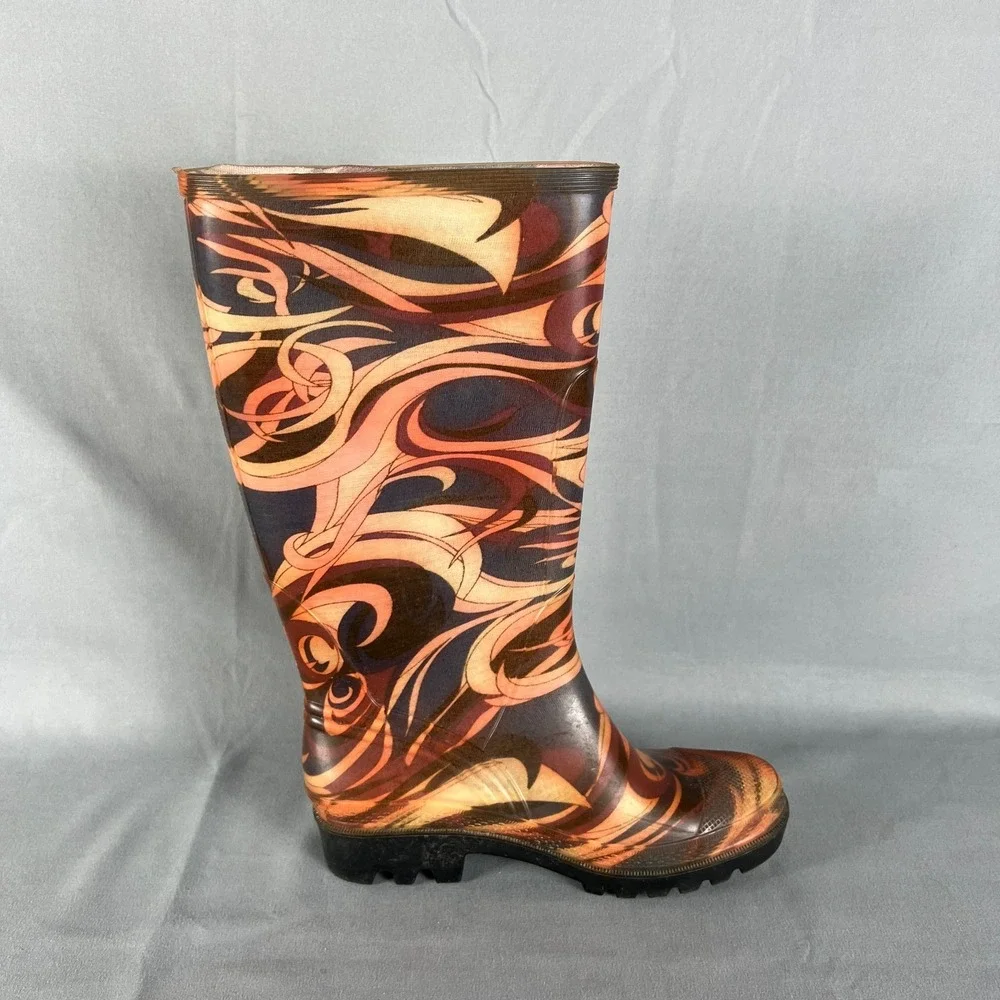 Cougar Womens 5 Multicolor Swirling Abstract Print Waterproof Tall Rain Boots